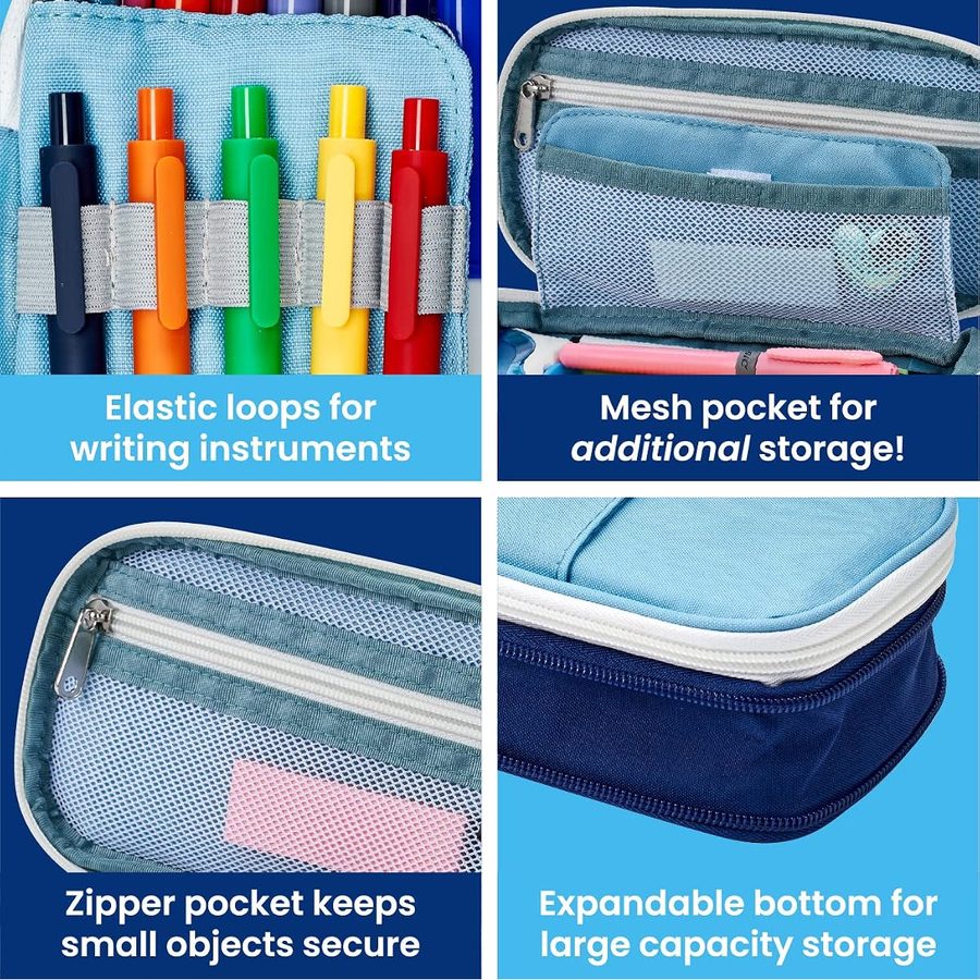 It's Academic Expanding Pencil Case, Blue, angle 3
