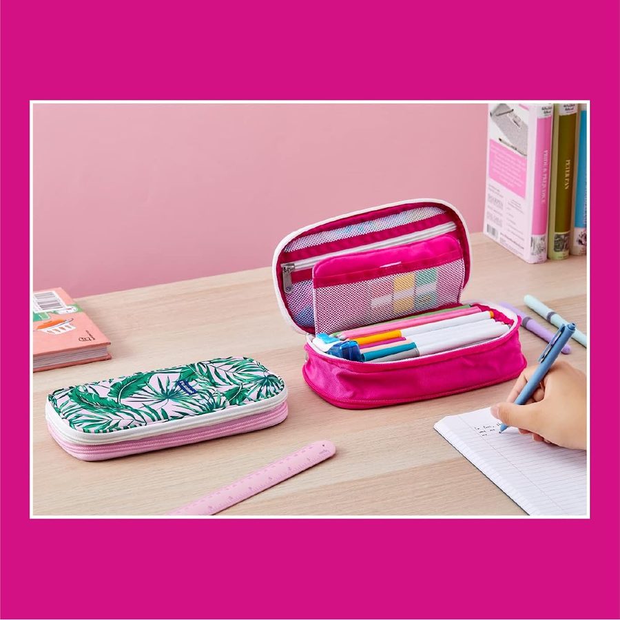 It's Academic Expanding Pencil Case, Palm Tree Design, Pink, angle 5