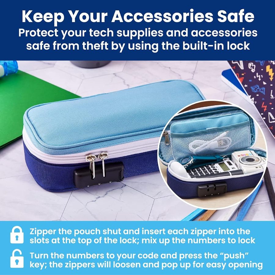 It's Academic Locking Pencil Case, Blue, angle 2