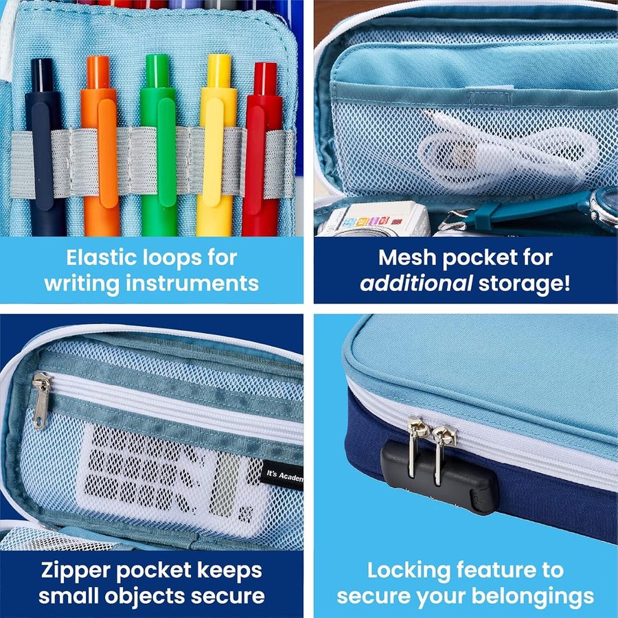 It's Academic Locking Pencil Case, Blue, angle 4