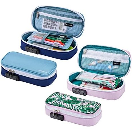 It's Academic Locking Pencil Case, Palm Tree and Blue, 2-Pack