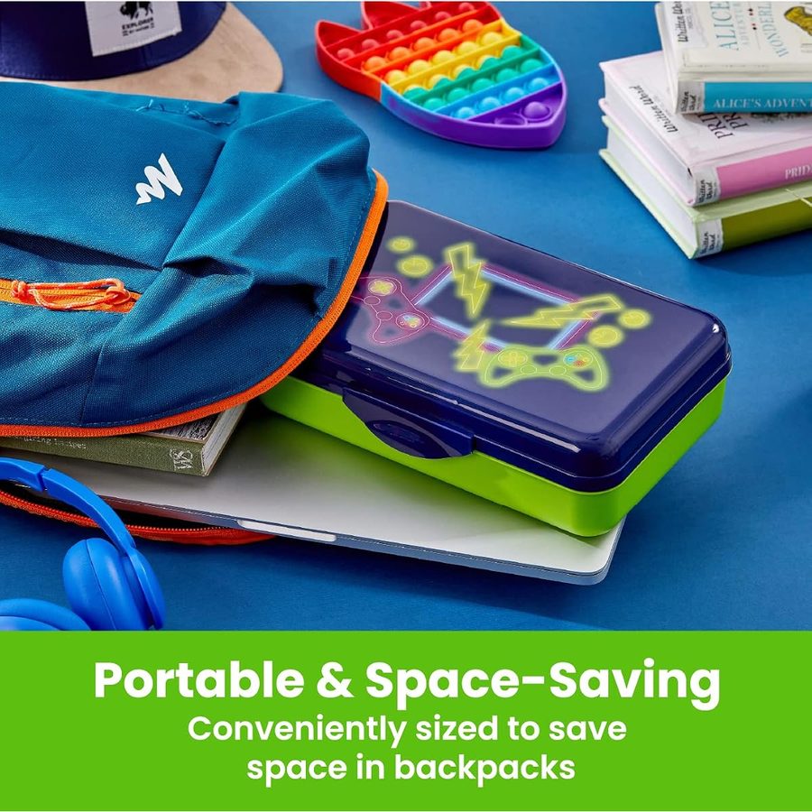 It's Academic Pencil Box Kit with Ruler and Sharpener, Blue Gaming Design, angle 3