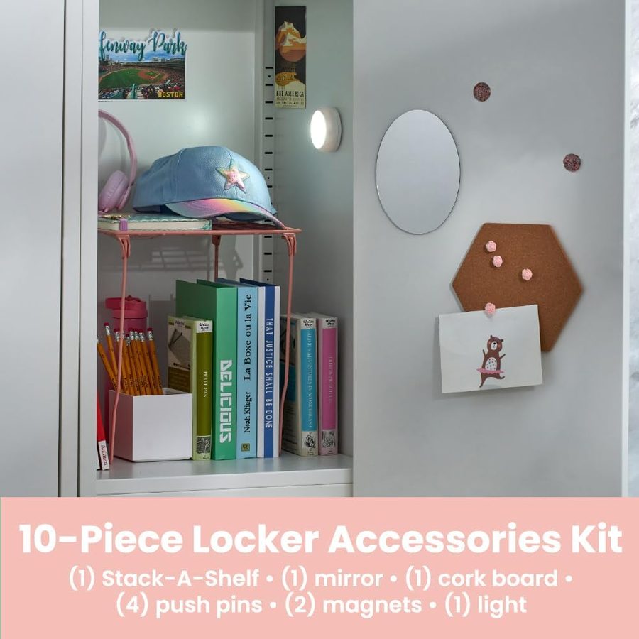 LockerMate by Bostitch 10-Piece Locker Kit with Push Light, Pink, angle 4