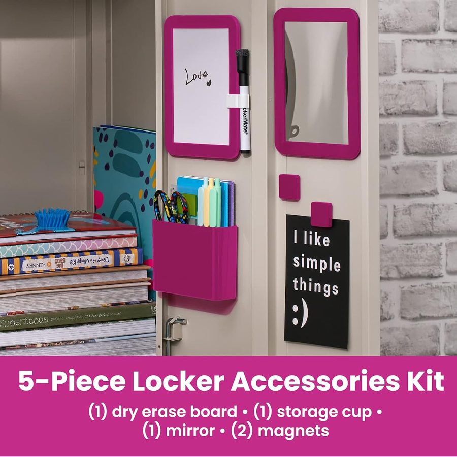 LockerMate 6-Piece Magnetic Locker Organizer Kit, Pink, angle 4