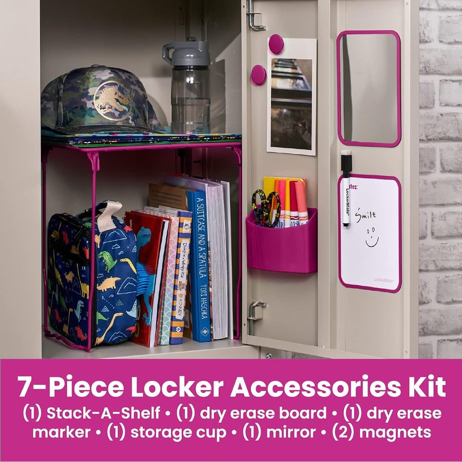 LockerMate by Bostitch 7-Piece Locker Kit with Wire Shelf, Pink, angle 3