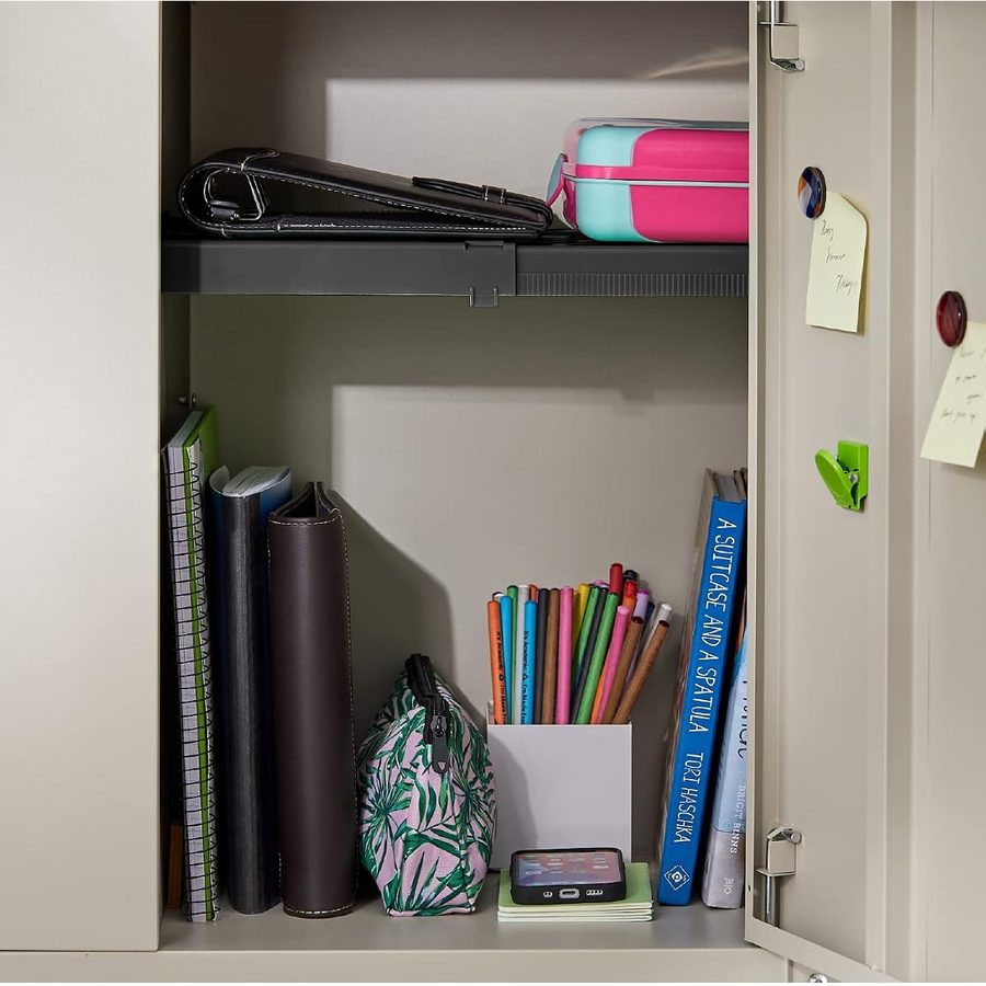 LockerMate Adjust-A-Shelf Locker Shelf, Holds Up to 10 lbs, Black, angle 2