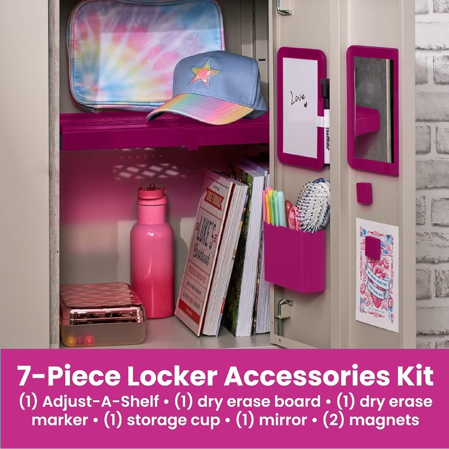 LockerMate Adjust-A-Shelf 6-Piece Locker Accessories Set, Pink, angle 3