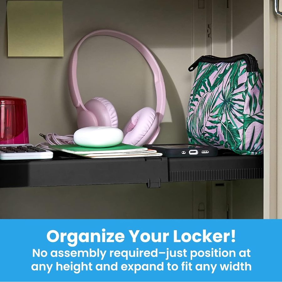 LockerMate Adjust-A-Shelf Locker Shelf, Black, 2-Pack, angle 2