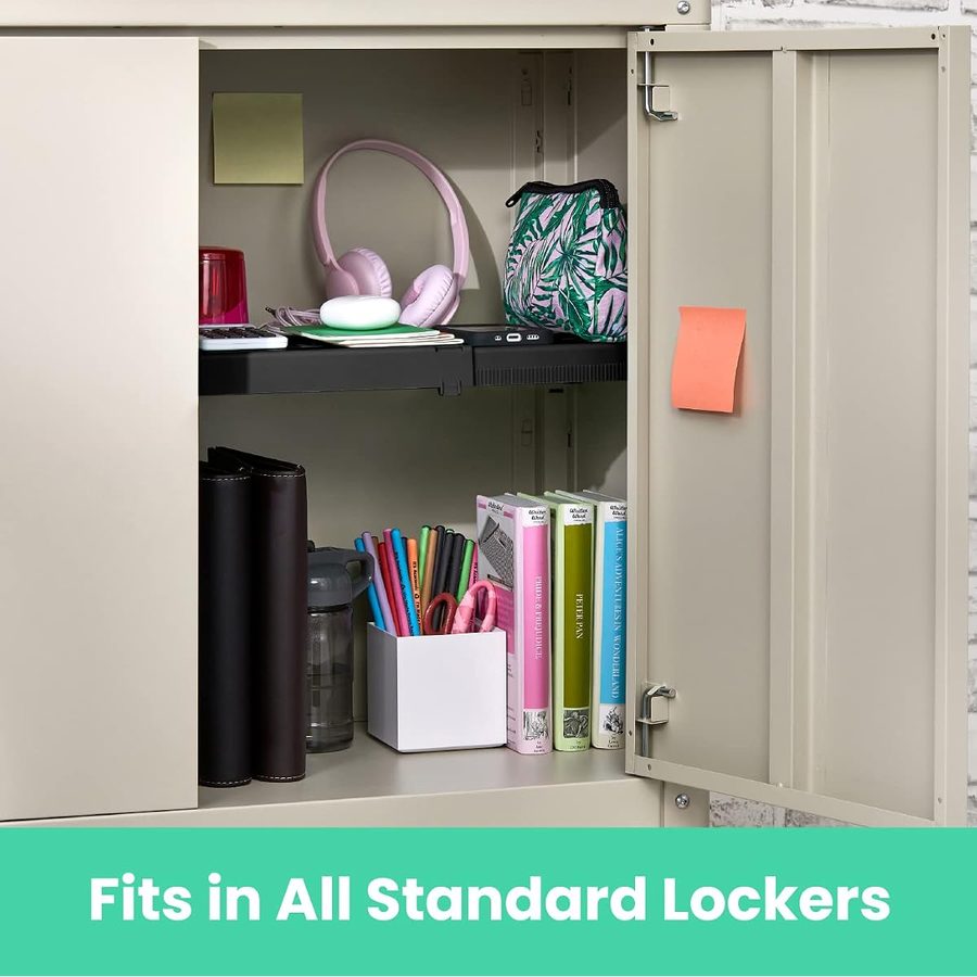 LockerMate Adjust-A-Shelf Locker Shelf, Black, 2-Pack, angle 3