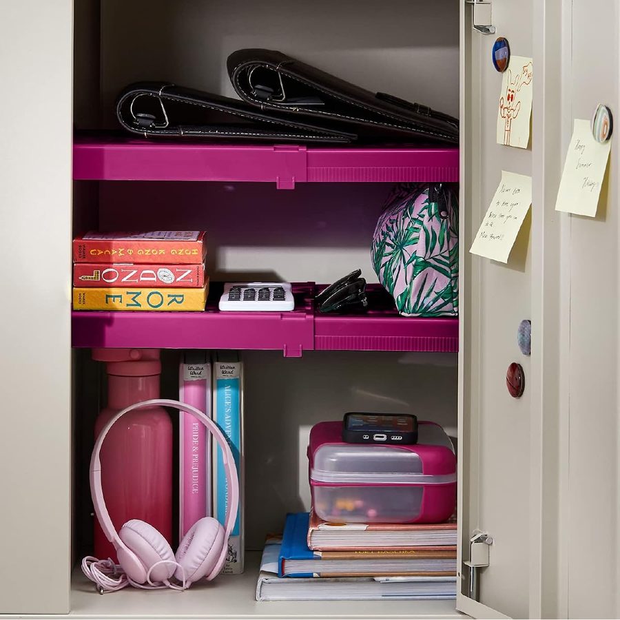 LockerMate Adjust-A-Shelf Locker Shelf, Fuchsia Pink, 2-Pack, angle 2