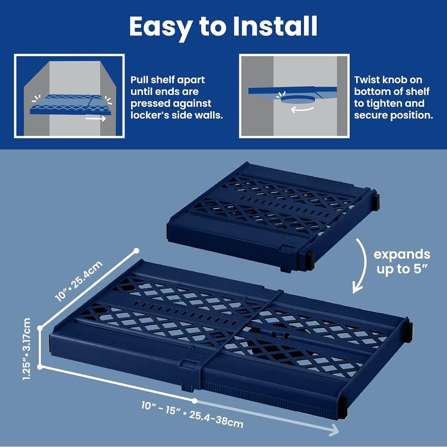 LockerMate Adjust-A-Shelf Locker Shelf, Navy Blue, 2-Pack, angle 3