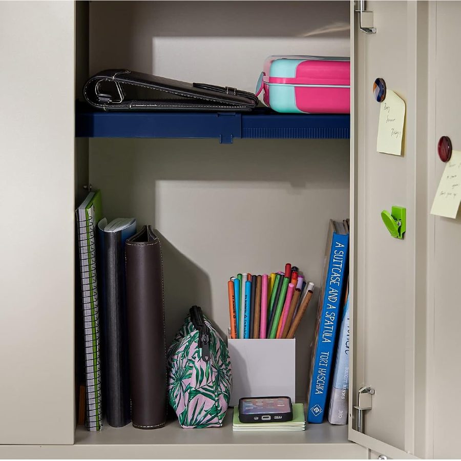 LockerMate Adjust-A-Shelf Locker Shelf, School Organizer, Blue, angle 2