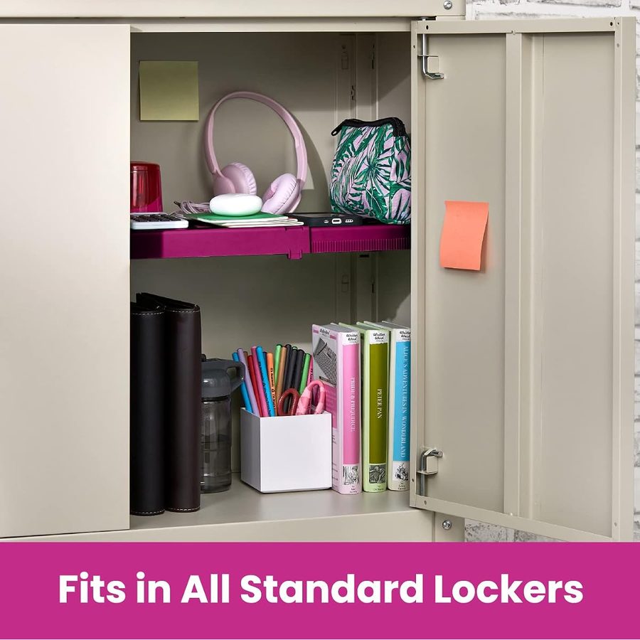 LockerMate Adjust-A-Shelf Locker Shelf, School Organizer, Pink, angle 5