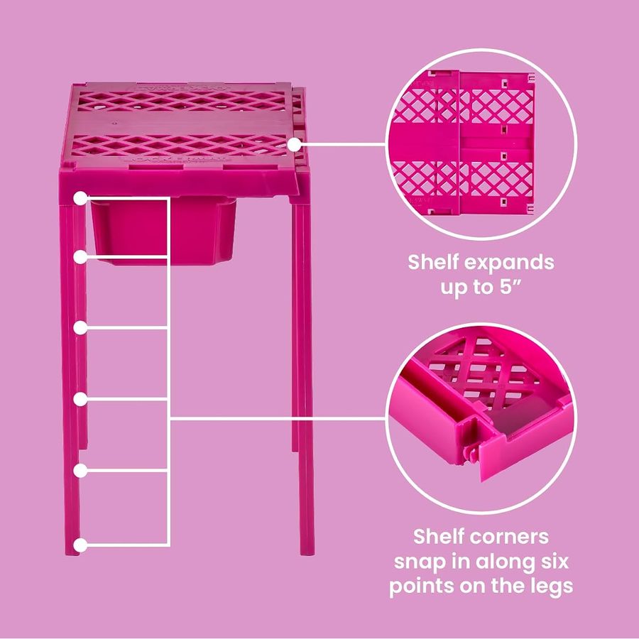 LockerMate Adjust-A-Shelf Locker Shelf with Storage Drawer, Pink, angle 4