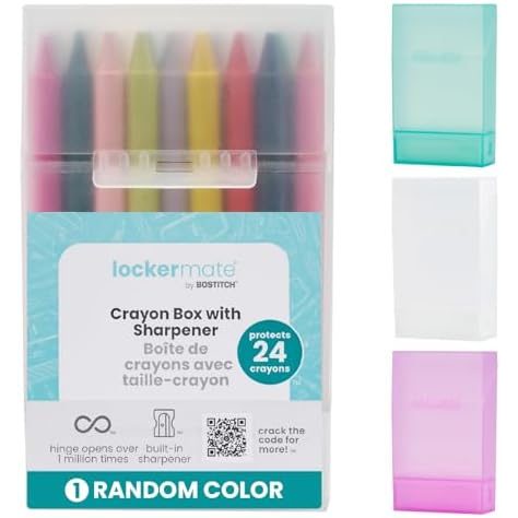 LockerMate Crayon Box with Sharpener, Holds 24 Crayons, Single
