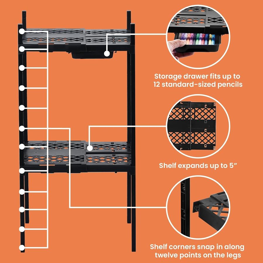 LockerMate Double Locker Shelf, Adjustable Width and Height, Black, angle 4