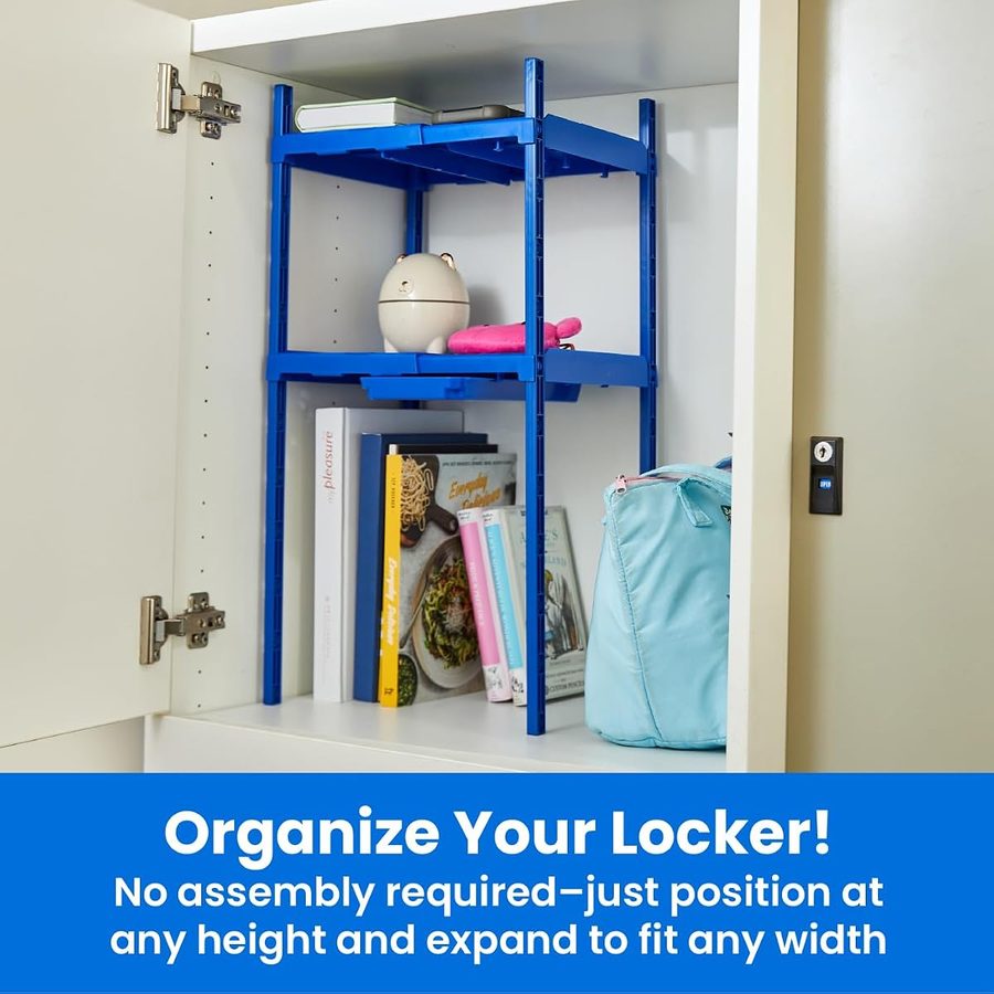 LockerMate Double Locker Shelf, Adjustable Width and Height, Blue, angle 3