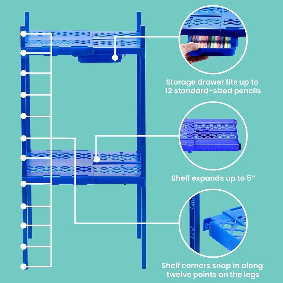 LockerMate Double Locker Shelf, Adjustable Width and Height, Blue, angle 4