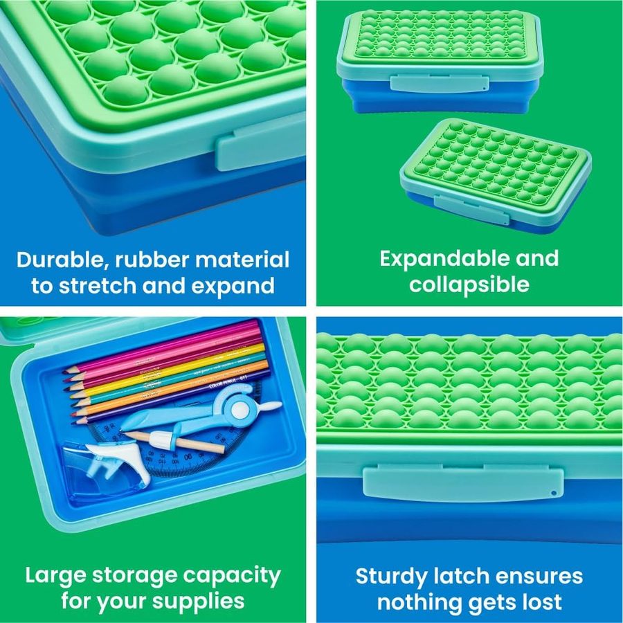 LockerMate by Bostitch Expandable Pencil Box with Pop-It Top, Green and Blue, angle 4