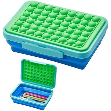 LockerMate by Bostitch Expandable Pencil Box with Pop-It Top, Green and Blue
