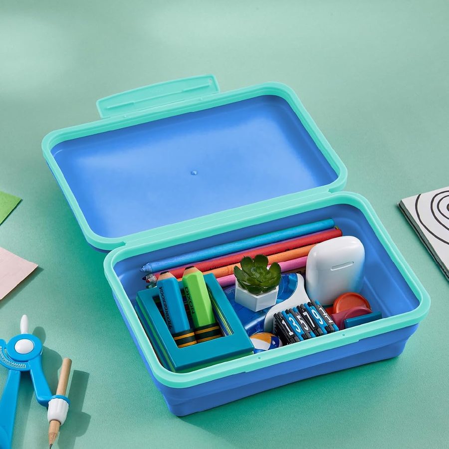 LockerMate by Bostitch Flexi Storage Box with Lid, Blue, angle 2