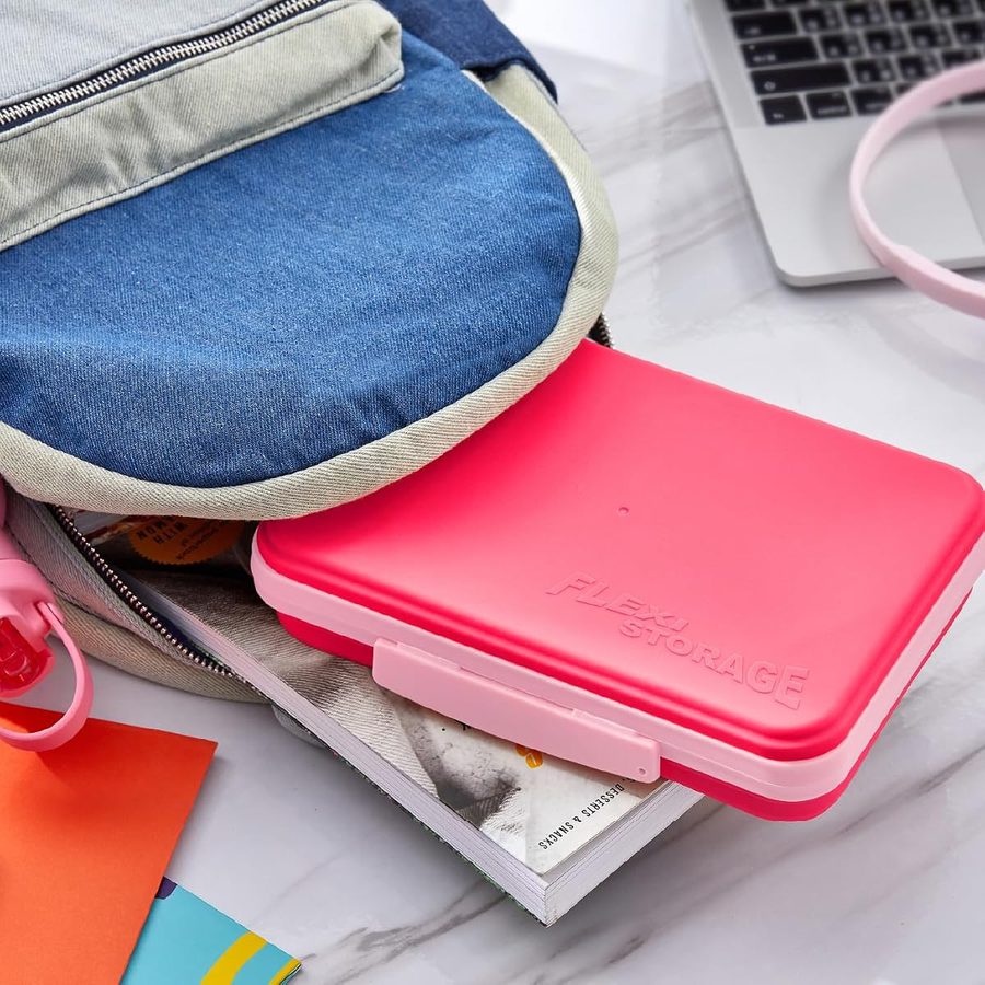 LockerMate by Bostitch Flexi Storage Box with Lid, Pink, angle 5