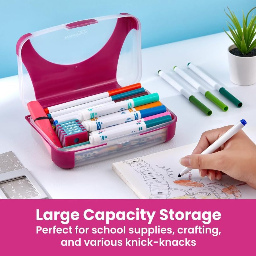 LockerMate by Bostitch Hard Pencil Case, Fuchsia and Clear, angle 2