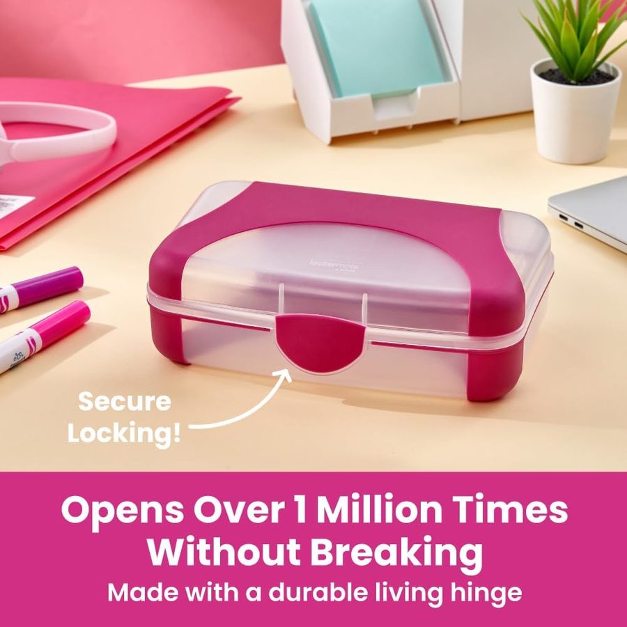 LockerMate by Bostitch Hard Pencil Case, Fuchsia and Clear, angle 3