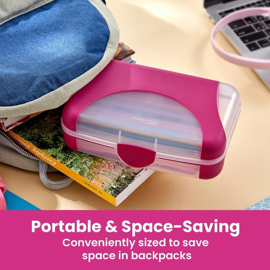 LockerMate by Bostitch Hard Pencil Case, Fuchsia and Clear, angle 4