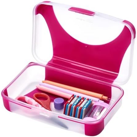 LockerMate by Bostitch Hard Pencil Case, Fuchsia and Clear