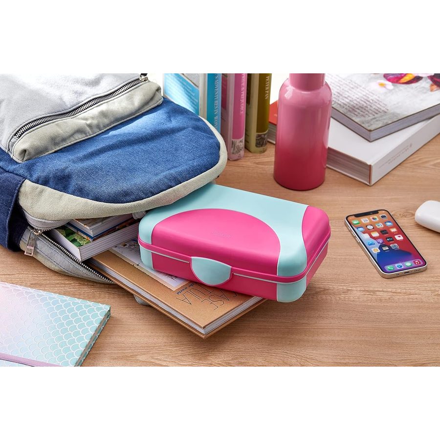 LockerMate by Bostitch Hard Pencil Case, Pink and Blue, angle 5