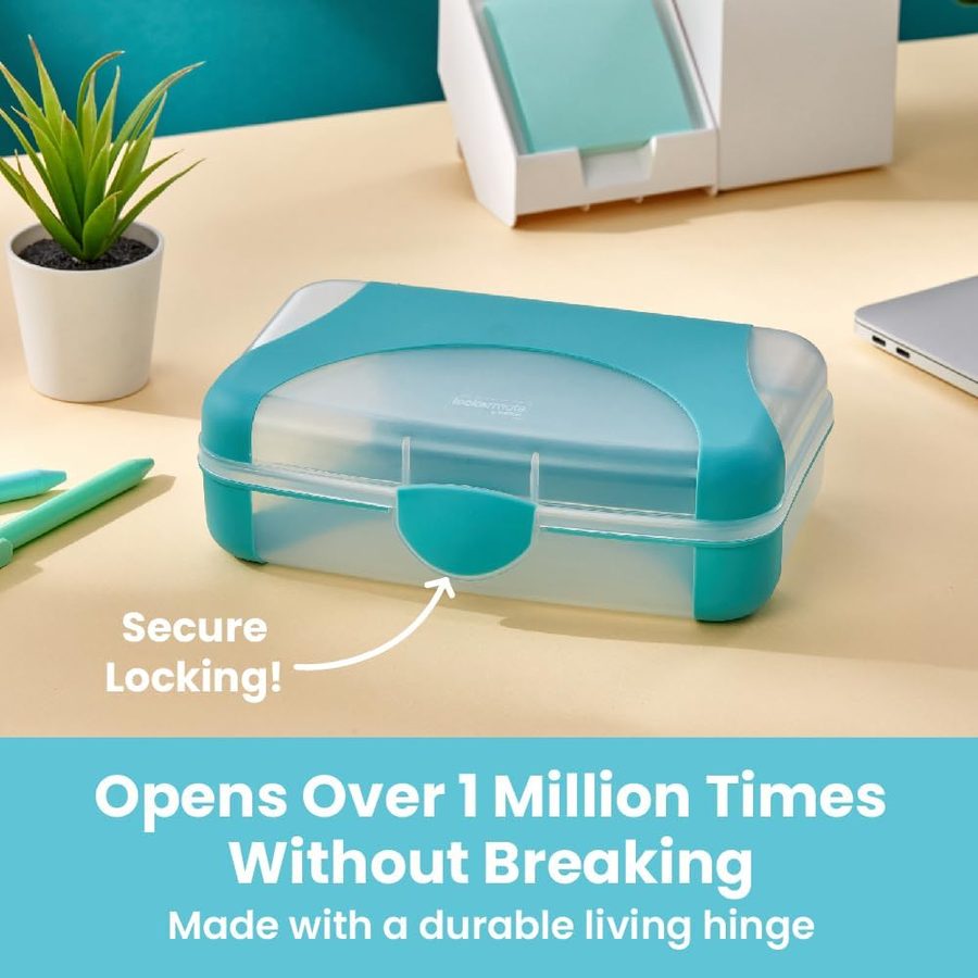 LockerMate by Bostitch Hard Pencil Case, Teal and Clear, angle 3
