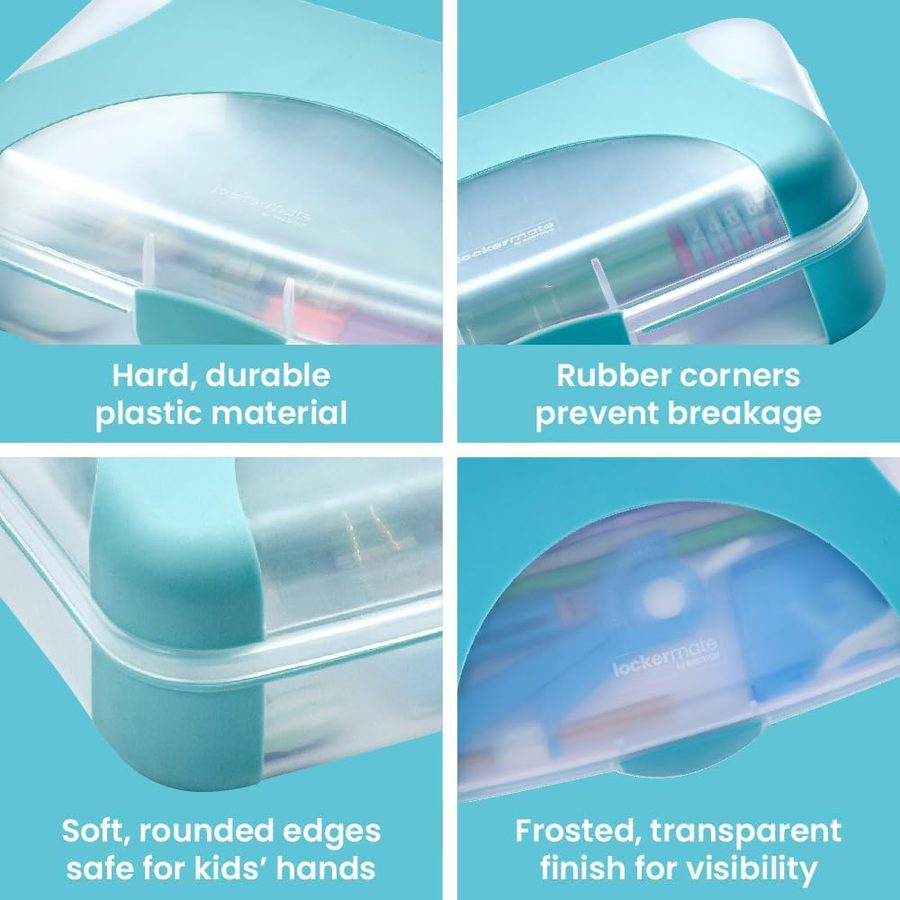 LockerMate by Bostitch Hard Pencil Case, Teal and Clear, angle 5