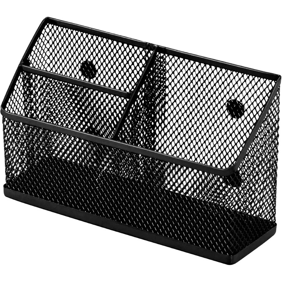 LockerMate Magnetic Pencil Holder with 3 Mesh Compartments, Black, angle 2