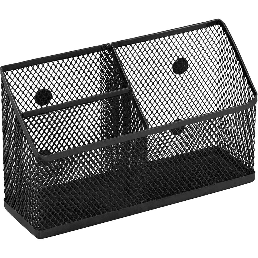 LockerMate Magnetic Pencil Holder with 3 Mesh Compartments, Black, angle 5