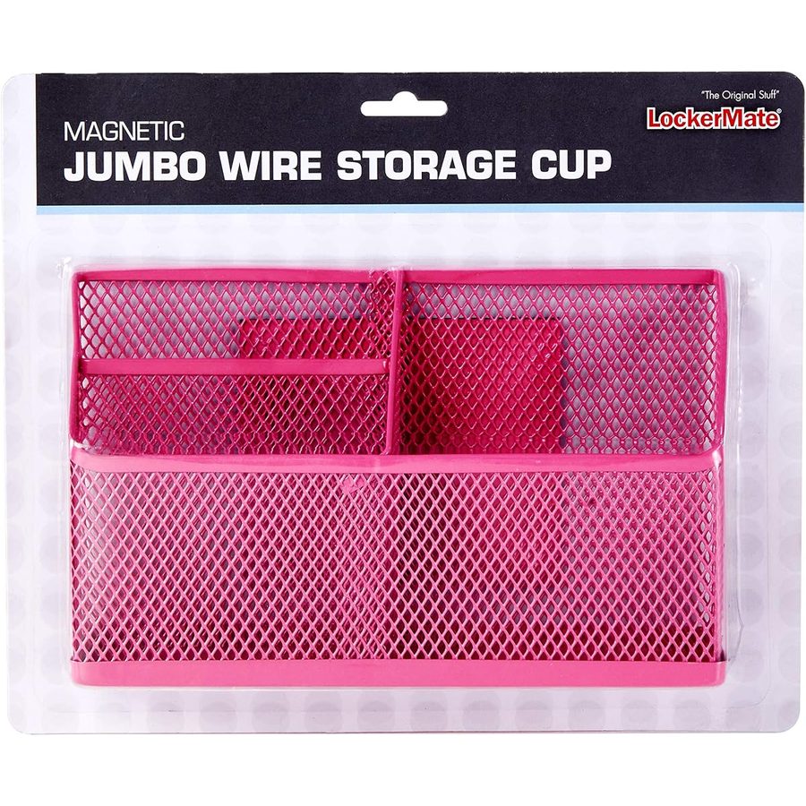 LockerMate Magnetic Pencil Holder with 3 Mesh Compartments, Pink, angle 5