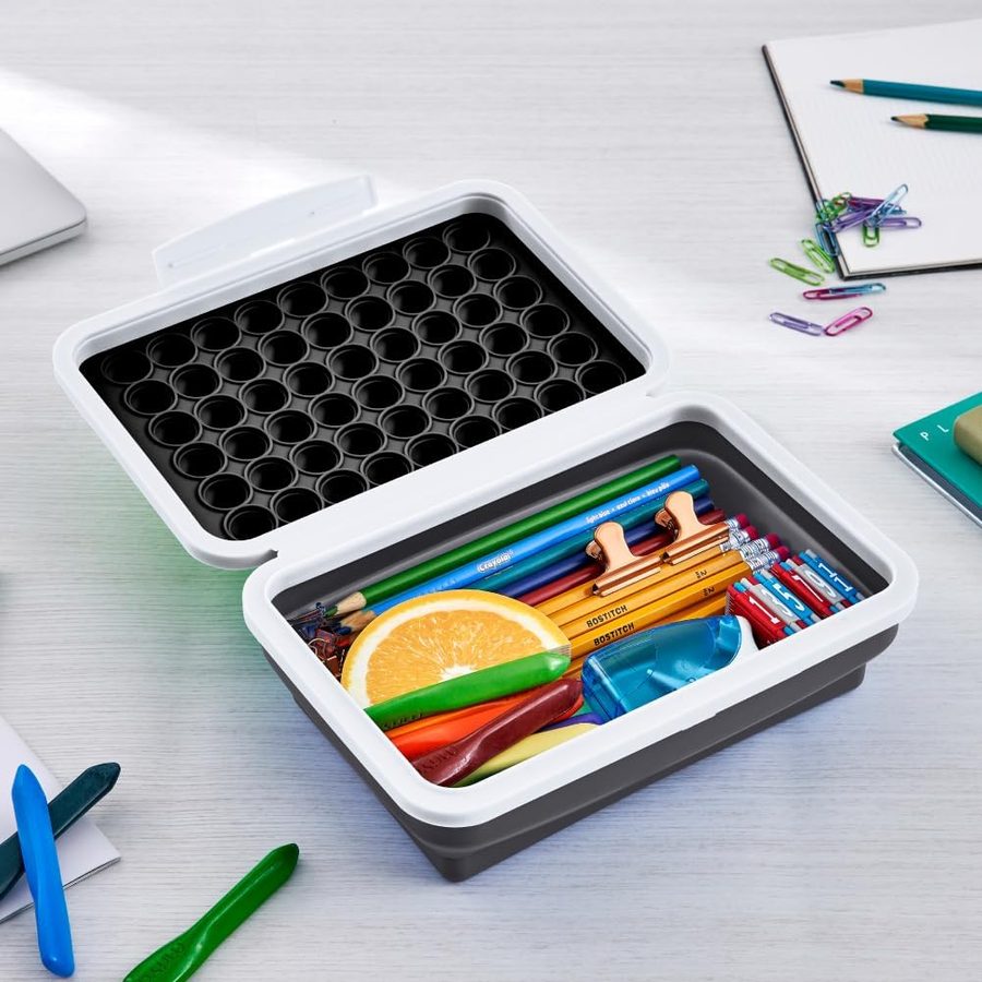 LockerMate by Bostitch Pop-It Flexi Pencil Case, Black and White, angle 2
