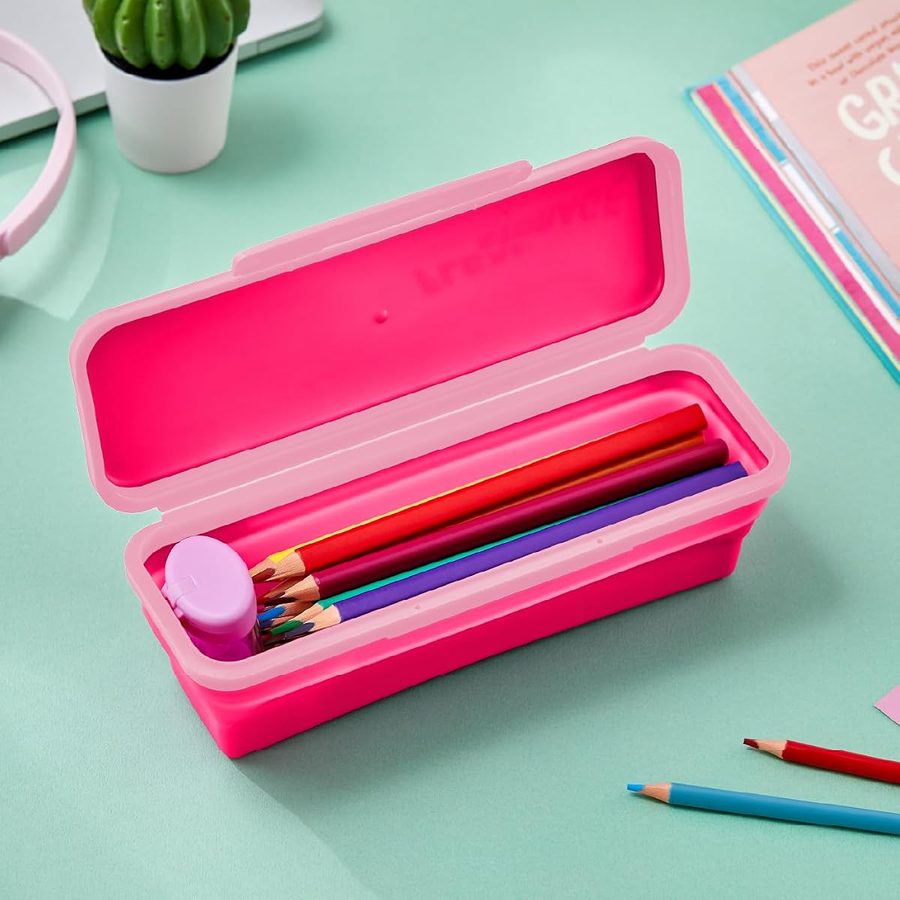 LockerMate by Bostitch Small Flexi Storage Box with Lid, Pink, angle 2