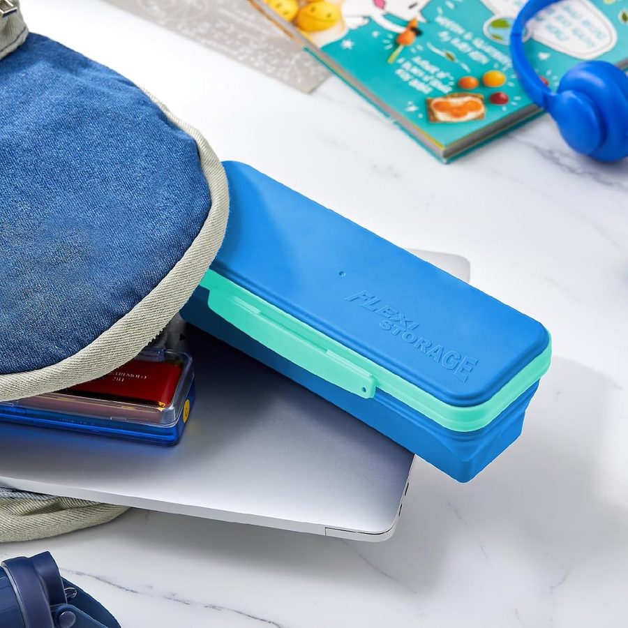 LockerMate by Bostitch Small Flexi Storage Pencil Box, Blue and Teal, angle 5
