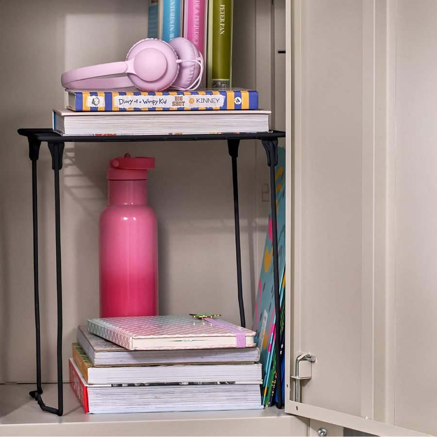 LockerMate Stac-A-Shelf Stackable Locker Shelf, Extra Tall, Black, angle 2