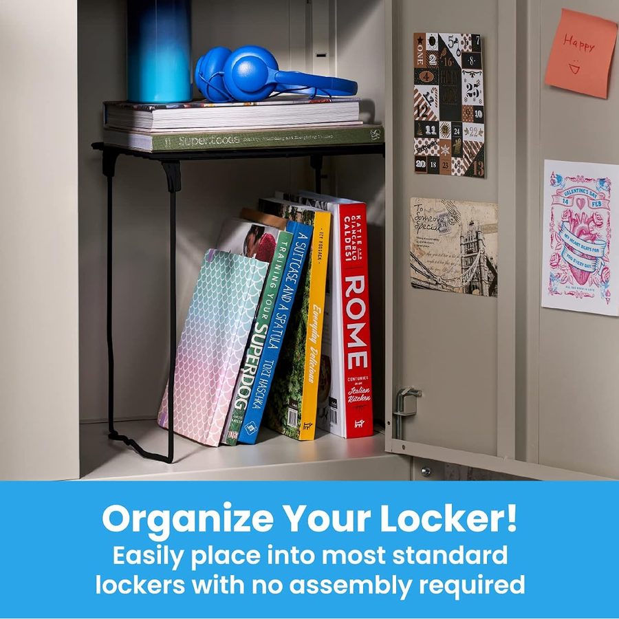 LockerMate Stac-A-Shelf Stackable Locker Shelf, Extra Tall, Black, angle 4