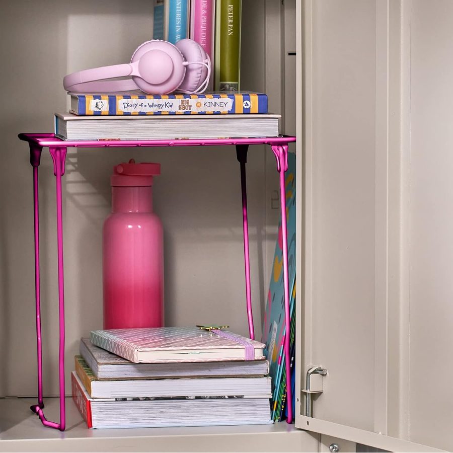 LockerMate Stac-A-Shelf Stackable Locker Shelf, Extra Tall, Pink, angle 2