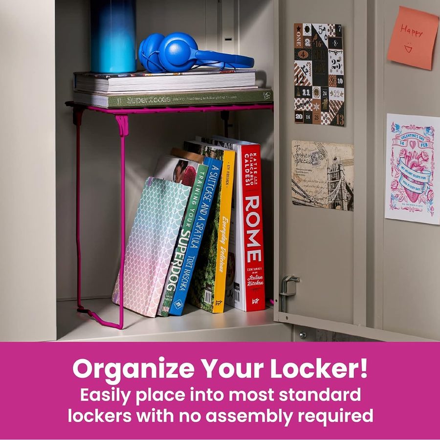 LockerMate Stac-A-Shelf Stackable Locker Shelf, Extra Tall, Pink, angle 4