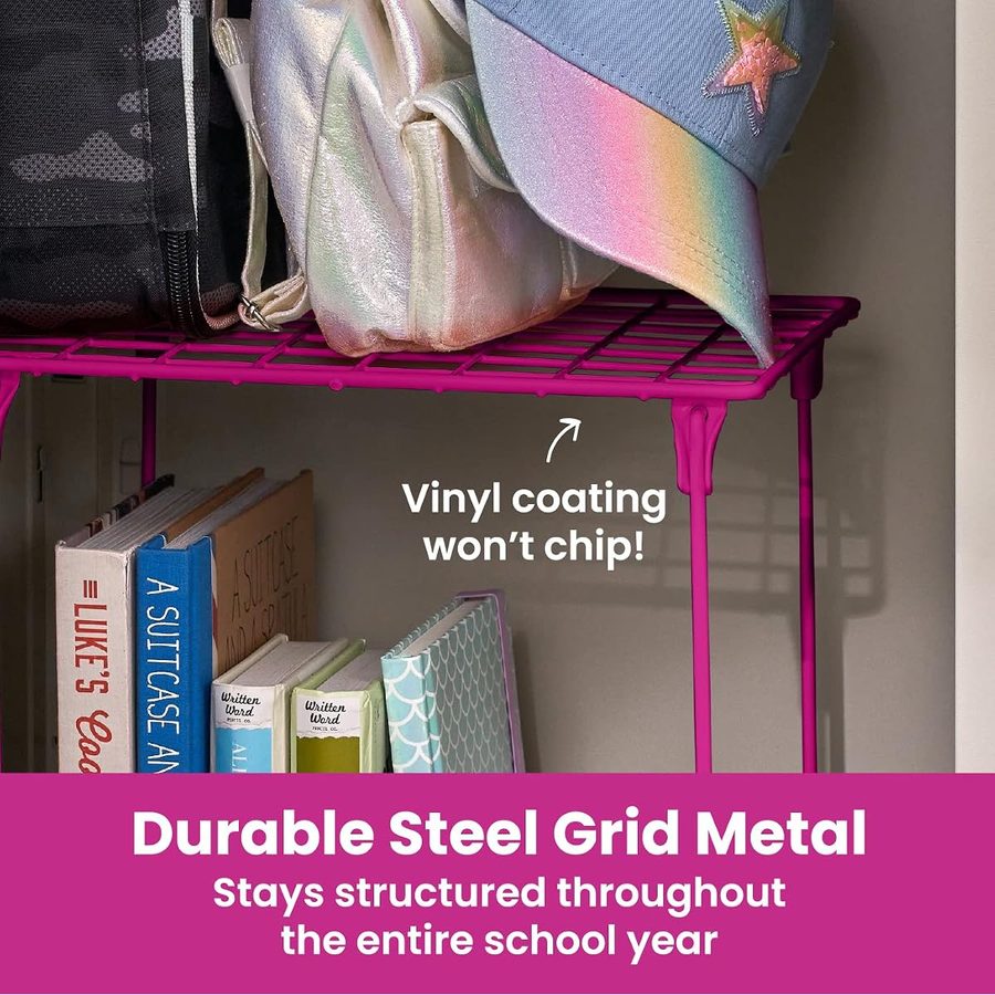 LockerMate Stac-A-Shelf Stackable Locker Shelf, Extra Tall, Pink, angle 5